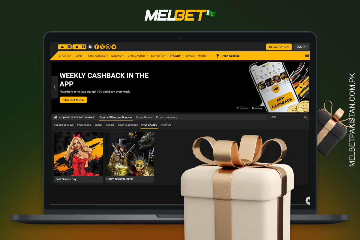 Melbet Pakistan regularly delights players with special promotions, including daily prizes and themed Fast Games Day