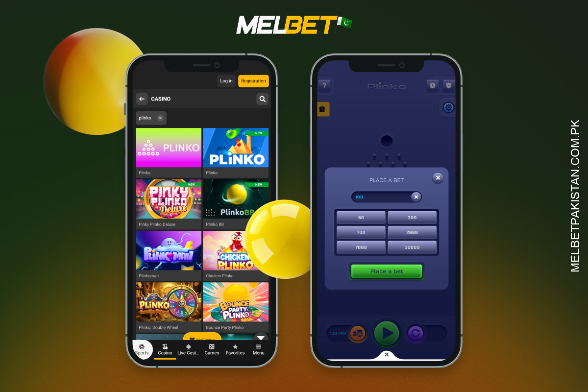To play at Melbet Plinko, register, deposit, find the game in the Casino section, choose your bet, select the colour of the ball and watch it drop on the multiplier