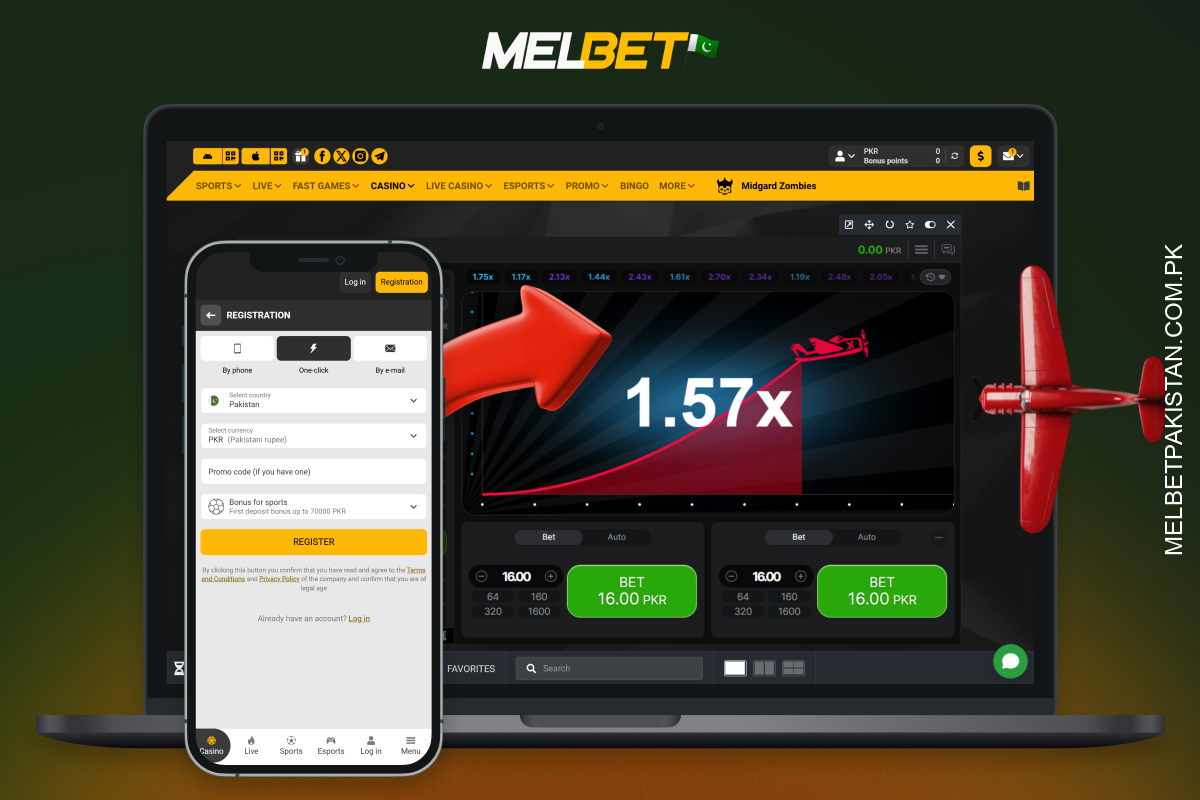 Players from Pakistan to start playing Aviator at Melbet need to create an account on the official website, fund their account, find the Aviator game in the Casino catalogue and place a bet