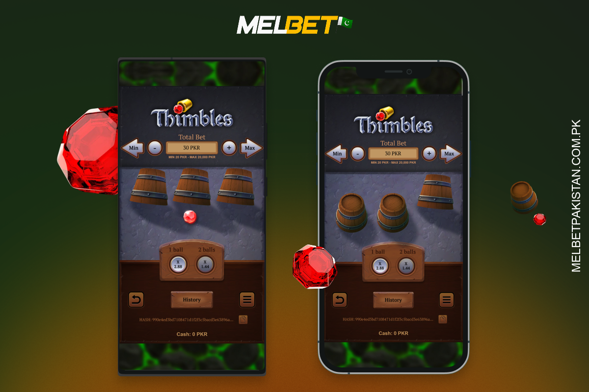 Melbet's mobile app for iOS and Android allows you to play Thimbles and other casino games anywhere you like