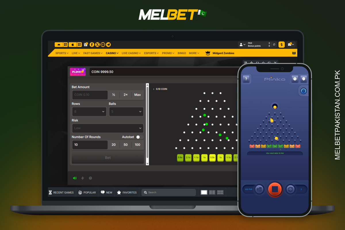 Melbet casino site in Pakistan offers 26 Plinko game options and a welcome bonus