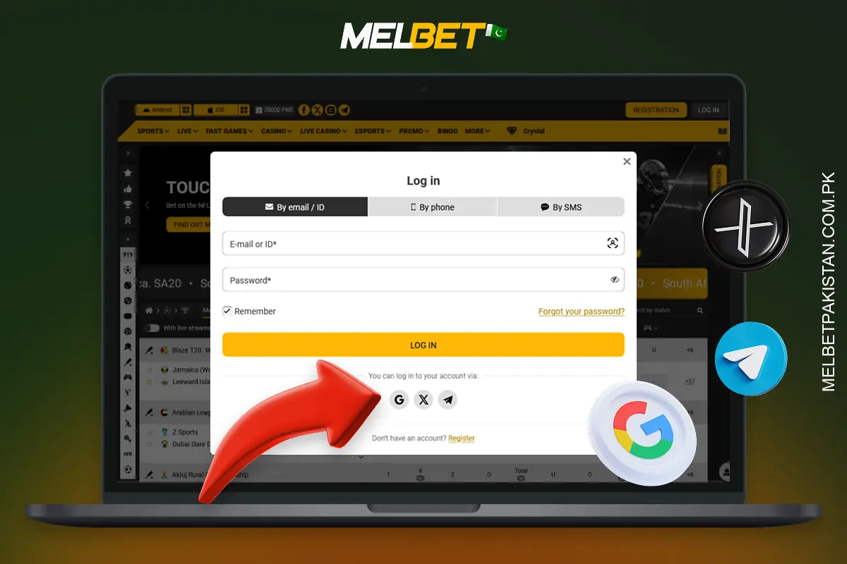 Registering via social media on Melbet Pakistan allows you to create an account quickly and securely