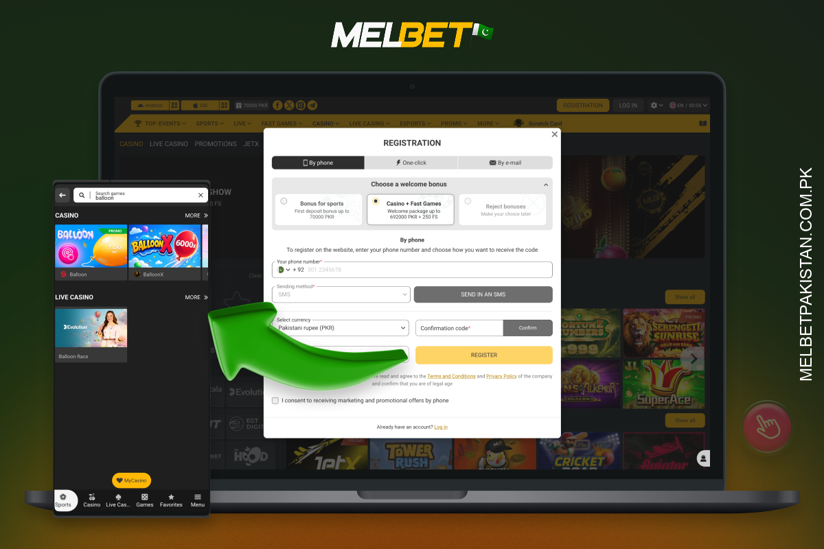 To start playing Balloon on Melbet Pakistan, you need to follow a few simple steps